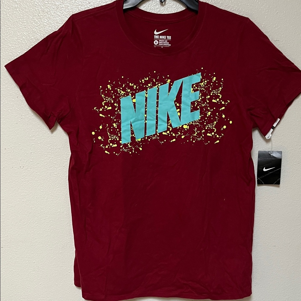 Nike Red Short Sleeve Tee with Blue Logo